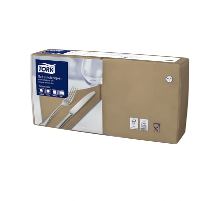 Afbeelding van Tork Soft Lunchservet 33x33cm 3 laags 1/4 vouw Biscuit 470000