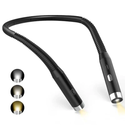 Afbeelding van Diboniur Oplaadbare nekleeslamp in bed, 3 kleuren en instelbare helderheidsniveaus, 360 opvouwbaar, USB led leeslamp voor reizen, breien, kamperen