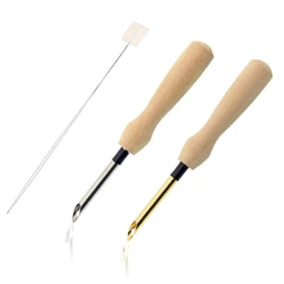 Afbeelding van 2 Stks Borduurnaald Pen en Threaders Houten Handvat Borduurpen Set Naaien Borduurwerk Punch Naald Weven Gereedschap voor DIY Craft Stikken Applique Versiering