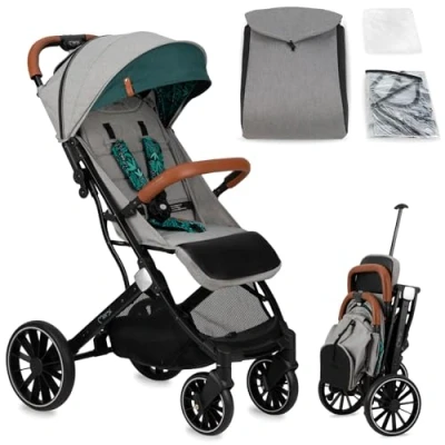 Afbeelding van MoMi Wandelwagen compacte lichtgewicht Buggy Estelle Dakar met XXL wielen &amp; Zonnekap Jungle Grijs Groen (geschikt van 6mnd 22kg)