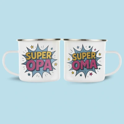 Afbeelding van NietMokken.nl mokken Set Super opa &amp; oma cadeau voor grootouders Grappige emaille 360 ml van 2 Origineel en