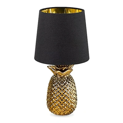 Afbeelding van Navaris tafellamp in ananas design Ananaslamp 35 cm hoog Decoratieve lamp van keramiek Pineapple E14 fitting Goud/Zwart
