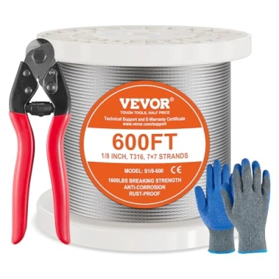 Afbeelding van VEVOR staalkabel staaldraad roestvrij Ф3.18mmx182.3m 7.1kN 7x7 strengen