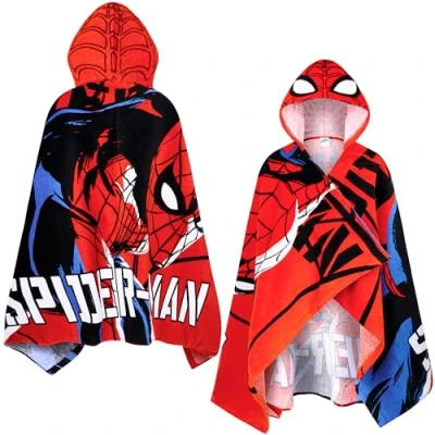 Afbeelding van Marvel badhanddoek met capuchon voor kinderen, absorberende zwembad, strandvakantie Essentials (Red Spiderman, 6 14 jaar)