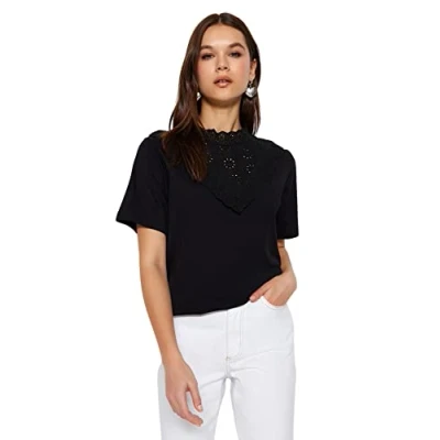 Afbeelding van Trendyol Witte Geborduurde Staande Kraag Basis Normaal/Normaal Patroon Katoenen Gebreide Blouse Twoss23Bz00879