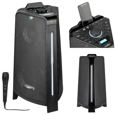 Afbeelding van REFLEXION Draagbare, oplaadbare luidspreker met FM/USB/Bluetooth/Mic, Aux en LED verlichting, ideaal voor feestjes, camping, boot outdoor