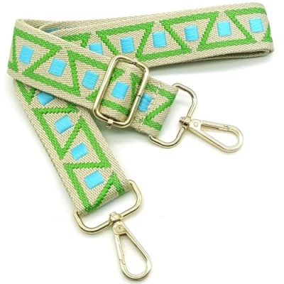 Afbeelding van Gekleurde schouderriem voor damestassen, brede tasriem, groen blauw, verstelbare met gouden karabijnhaak, duurzaam crossbody tas, handtas, doe het zelf schouderaccessoires