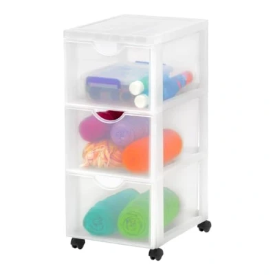 Afbeelding van Iris Ohyama, Toren, Ladekast, Kunststof opbergorganizer met ergonomisch handvat, 15L, 3 lades, wielen, BPA vrij, Kantoor, Slaapkamer, Woonkamer, DDDC 303, wit