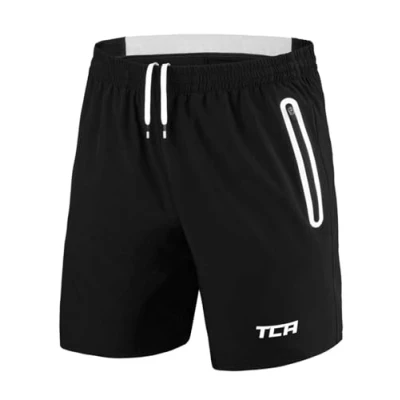 Afbeelding van TCA Mannen Elite Tech Lichtgewicht Hardloop Gym Trainings Shorts met Ritszakken Zwart/Wit, M