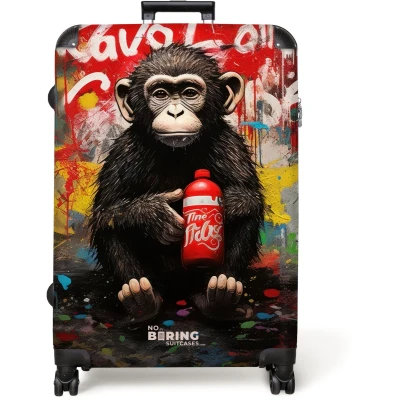 Afbeelding van NoBoringSuitcases.com® Koffer groot Reiskoffer lichtgewicht Chimpansee voor graffiti muur Rolkoffer met 4 wielen Grote trolley XL 98 liter bagage