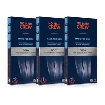 Afbeelding van NO HAIR CREW 3 x 20 Premium koude wasstrips voor het lichaam, ontharingswax mannen (set, waxstrips &amp; 4 nabehandlingsdoekjes)