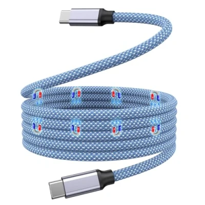 Afbeelding van Magtame USB C oplaadkabel, 240W (5A) magnetische naar kabel, nylon opgerolde Type snellaadkabel voor Samsung, apparaat, patentproduct, blauw