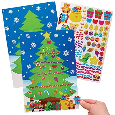 Afbeelding van Baker Ross FX351 Kerstboom Sticker Taferelen Pak van 5, Zelfklevende Kerst Stickers voor Kinderen, Knutselen Kinderen