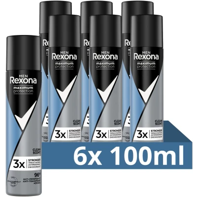Afbeelding van 6x Rexona Men Maximum Protection Clean Scent Deospray 100ml