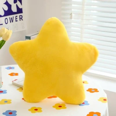 Afbeelding van Bettschlange Knuffelkussen voor kinderen, kinderkussen, zacht pluizig sterrenkussen, kinderkamer, stervorm, sierkussen, meisjes en jongens, thuis, slaapkamer, geel, 60 x cm