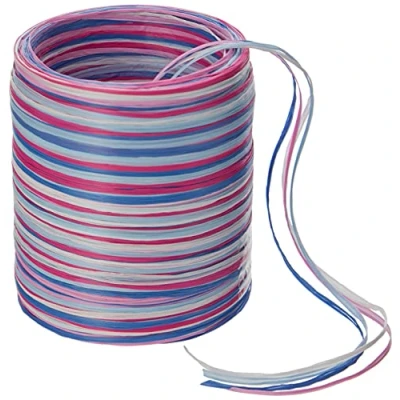Afbeelding van C.E. Pattberg RAFFIA Meerkleurig roze blauw wit lint, 50 meter cadeaulint voor het inpakken van geschenken, 5 strengs lint accessoires decoratie en handwerk, elke