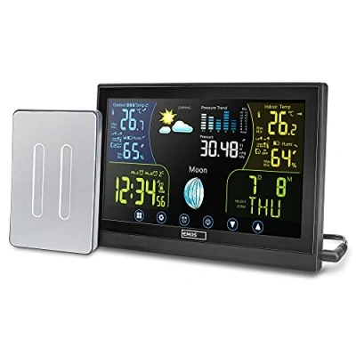 Afbeelding van Draadloos Weerstation binnen en buiten met buitensensor, incl. Touchscreen kleurendisplay, DCF ontvangstsignaal klok buitentemperatuur, barometer, weersvoorspelling Emos&#039;