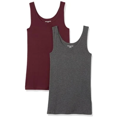 Afbeelding van Amazon Essentials Women&#039;s Tanktop met slanke pasvorm, Pack of 2, Bordeauxrood/Houtskoolzwart, S