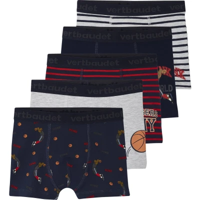 Afbeelding van Vertbaudet Set met 5 stretch jongensboxers &quot;basket&quot; van biokatoen