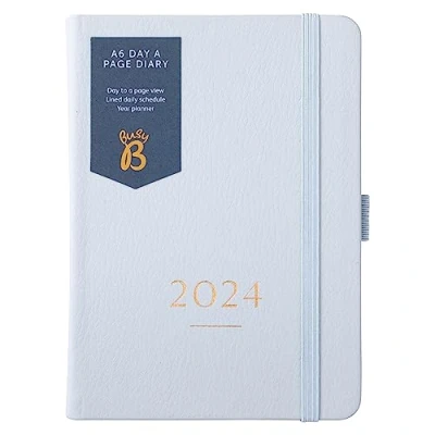 Afbeelding van Busy B Compacte A6 dag paginagenda, januari tot december 2024, Cloud Blue, kunstlederen dagplanner met gelinieerde pagina&#039;s, notities en jaarplanner