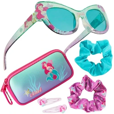 Afbeelding van Disney Zonnebril met UV bescherming voor meisjes, etui en haaraccessoireset, meisjesgeschenken, Roze/Blauw Ariel, One Size