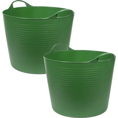 Afbeelding van 2x stuks flexibele kuip emmers/wasmanden rond groen 45 liter Wasmanden