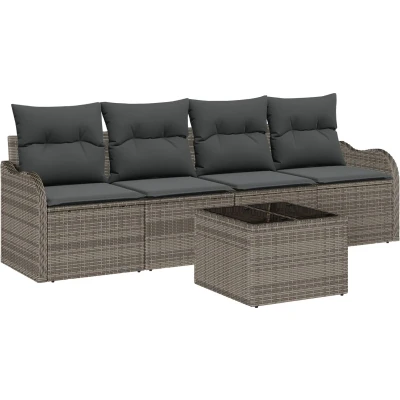 Afbeelding van vidaXL 5 delige Tuin Sofa Set met Kussens Grijs Poly Rattan