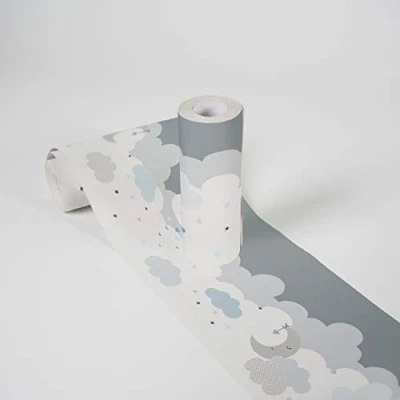 Afbeelding van VROLIJKE MAAN EN WOLKEN BEHANGRAND Zelfklevend grijs blauw A.S. Création Only Borders 11