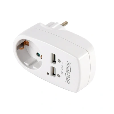 Afbeelding van 2 poorts universele USB lader met doorvoerstekker, 2.1 A