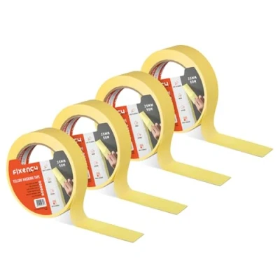 Afbeelding van Fixency 4x Afplakband (25 mm x 50 m) I Geel voor Schilderen en Renoveren Schilderen, Lakken,