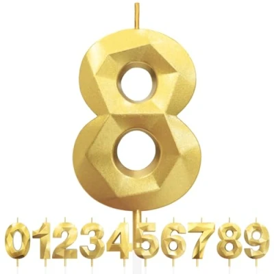 Afbeelding van 8e verjaardag kaarsen, nummer 8 kaars, gouden verjaardagskaarsen voor taart, diamant 3D Happy Birthday taartkaars decoraties verjaardagsfeestje bruiloft viering benodigdheden