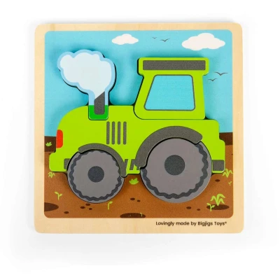 Afbeelding van Bigjigs Houten Inlegpuzzel Tractor met Uitneembare Vormen, 5st.