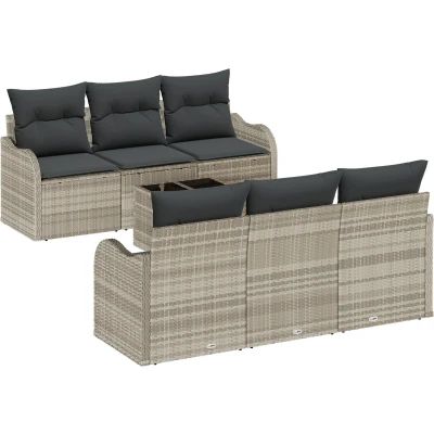 Afbeelding van vidaXL 7 delige Tuin Sofa Set met Kussens Licht Grijs Poly Rattan, 2 Persoons Opslag &amp; Rattan