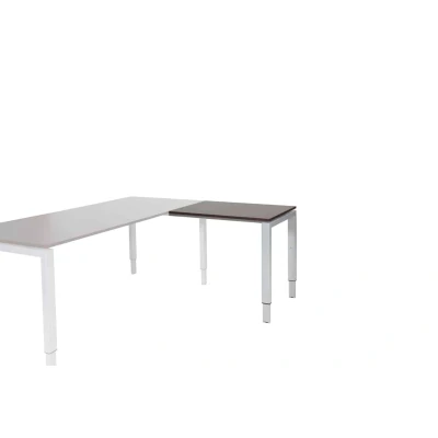 Afbeelding van Domino aanbouwtafel, hoogte instelbaar (62 85cm) met 80x60cm &#039;zwevend&#039; logan eiken 25mm blad en aluminium (RAL9006) N poot frame