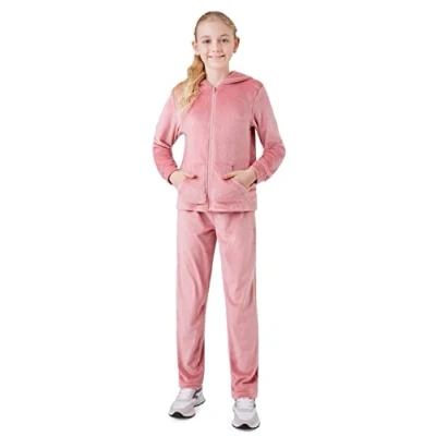 Afbeelding van CityComfort Trainingspak voor meisjes, 2 delige velours hoodie en trainingsbroek, loungeset, roze, 9 10 jaar