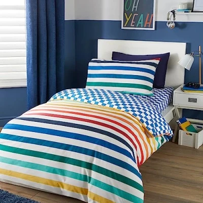 Afbeelding van Bedlam Beckett Stripe Easy Care Dekbedovertrek Set Tweepersoonsbed Grootte in Multi