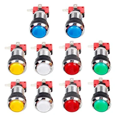 Afbeelding van EG STARTS 10x Arcade Knoppen Chrome LED Verlichte Drukknoppen Met 4.8mm Interface Micro Schakelaar Voor Machine Games Mame Jamma Onderdelen 12V (Elke Kleur van 2 Stuks)