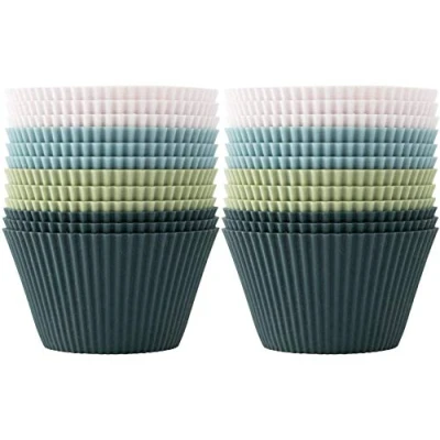 Afbeelding van Lesipee Cupcake vormen, muffinvormen van siliconen, standaard siliconen vormen voor muffins 4 kleuren, set 12, herbruikbaar, BPA vrij, cake en pudding (set 24 muffinvormen)