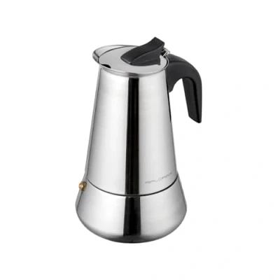 Afbeelding van FLORINA Roestvrijstalen Espressomaker 9 Kopjes (450 ml) I Kookplaat Espressomachine LINDA Espresso Koffiekan van Roestvrij Staal met Geprofileerd Handvat Geschikt voor Alle Kookplaten &amp; Inductie