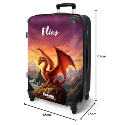 Afbeelding van NoBoringSuitcases.com® Kinderkoffer jongen Kindertrolley draak trolley kind jongens Koffer lichtgewicht met 4 wielen Grote XL 20 kg bagage