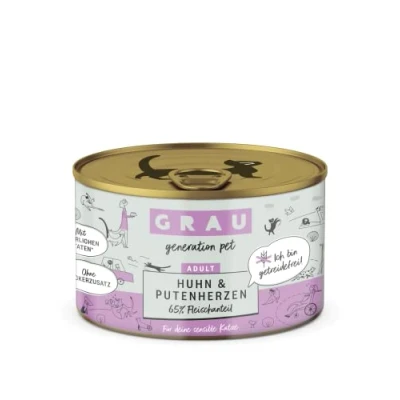 Afbeelding van GRAU het origineel Natvoer voor katten Kip &amp; kalkoenharten, 6 verpakking (6 x 200 g), graanvrij, volwassen