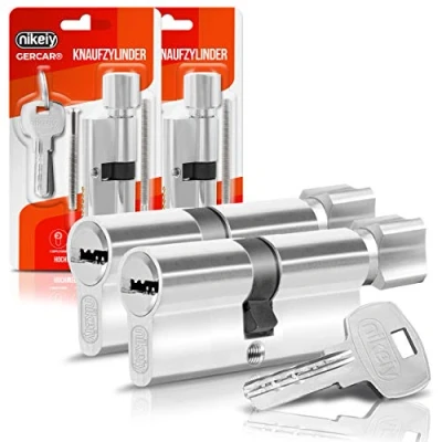 Afbeelding van GERCAR Knopcilinder 30/30 slotcilinder Set van 2 Gelijksluitend cilinderslot deurslot incl. 10 sleutels Lengte: 60 mm, A: 30 B: