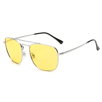 Afbeelding van Jim Halo Retro Vierkante Zonnebril Premium Glas lens Platte Metalen Eyewear Mannen Vrouwen, Zilveren frame/gepolariseerde gele