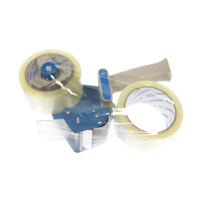 Afbeelding van Raadhuis tape dispenser met 2 rollen transparant PP 48mmx66m low noise RD 351147 SET