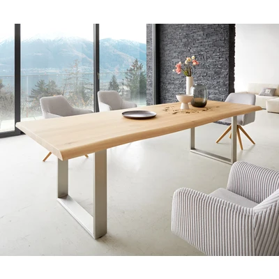 Afbeelding van Eetkamertafel Edge eiken natuur 260x100 roestvrij staal smal Live