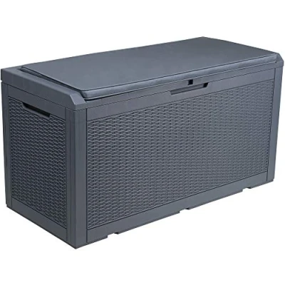 Afbeelding van YITAHOME 380L Tuinopbergdoos, grote waterdichte outdoor opbergdoos met deksel, afsluitbare terrasdekdozen voor tuingereedschap kussens zwembadbenodigdheden, 121 x 54 61 cm, donkergrijs