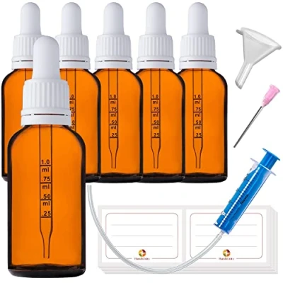 Afbeelding van HandsUnity 30ml 6st Pipetfles Klein Glazen Flesje Amberkleurige Apothekerspot set Met Witte Pipetdop inclusief 17st Hulp Accessoires Bruine Flessen