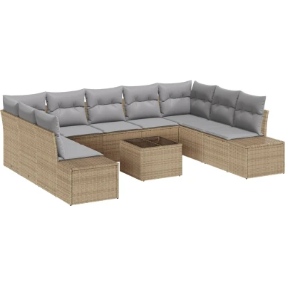 Afbeelding van vidaXL 10 delige tuinsofa set met kussens Zwart Poly Rattan
