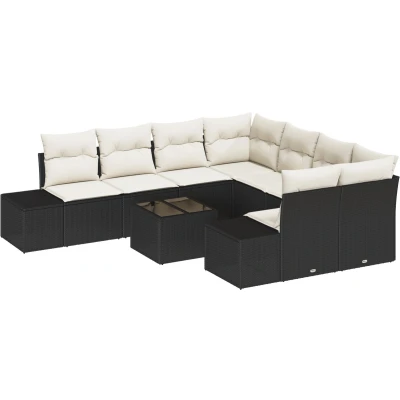 Afbeelding van vidaXL 9 delige tuinsofa set met kussens in zwarte poly rattan