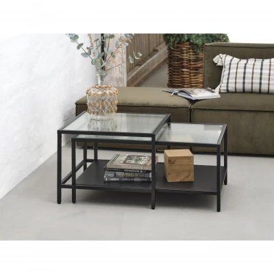 Afbeelding van Nordic Home Olan glazen salontafel zwart